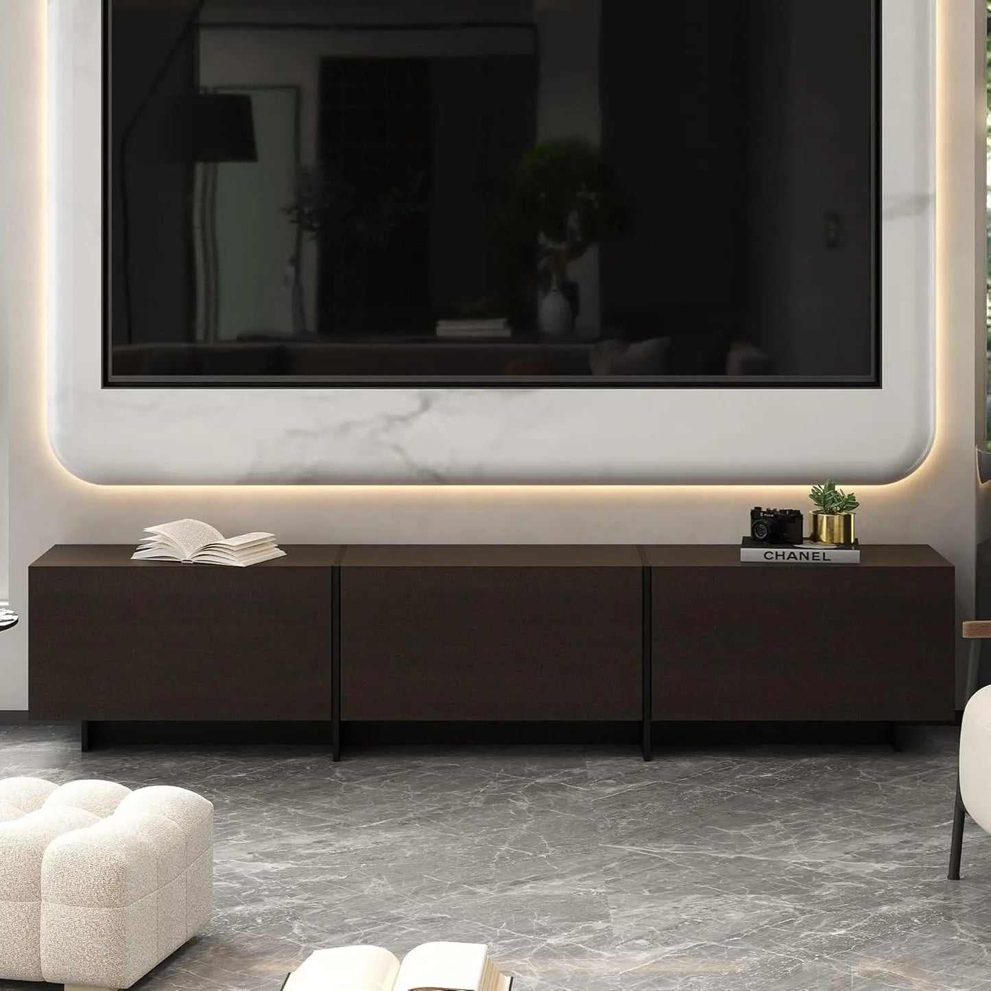 TV Stand With 3 Flip Down Drawers Modern Entertainment Center