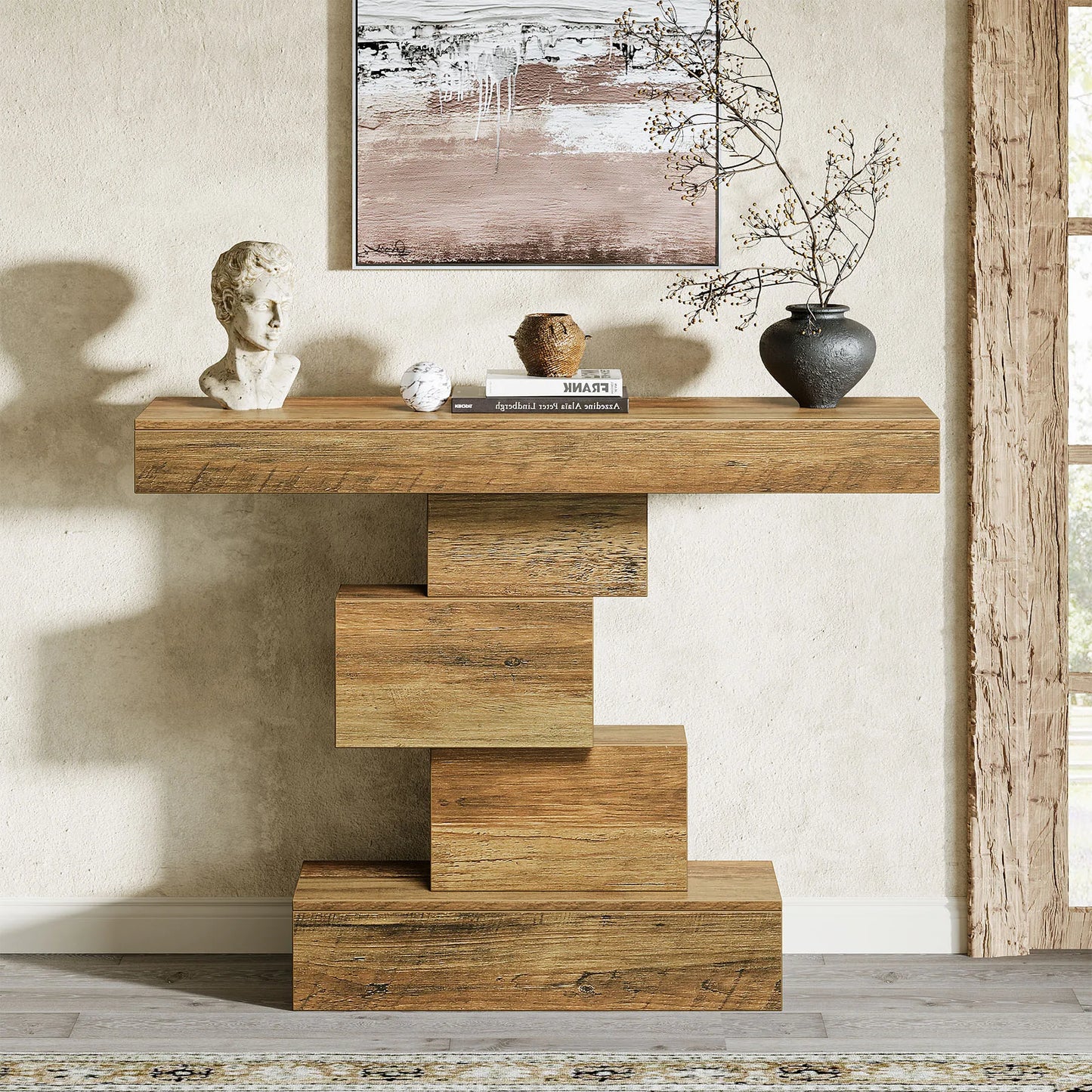 Tribesigns Farmhouse Console Table With Geometric Base Industrial