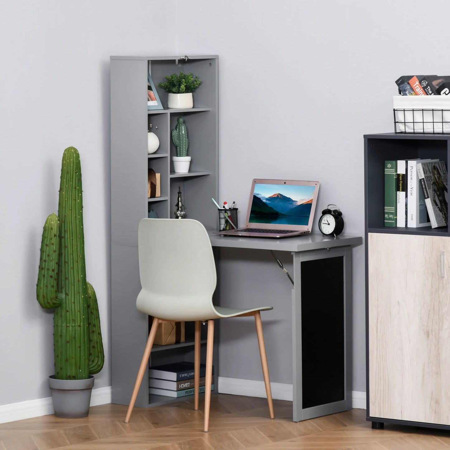 HOMCOM Fold-Out Convertible Wall Desk With Blackboard And Shelf