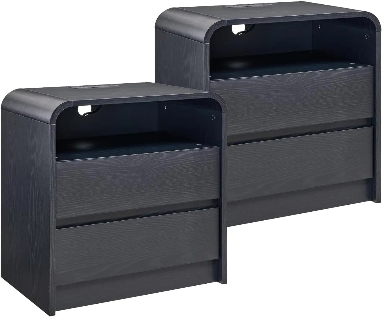 Modern Wood Nightstands With Charging Station And Two Drawers
