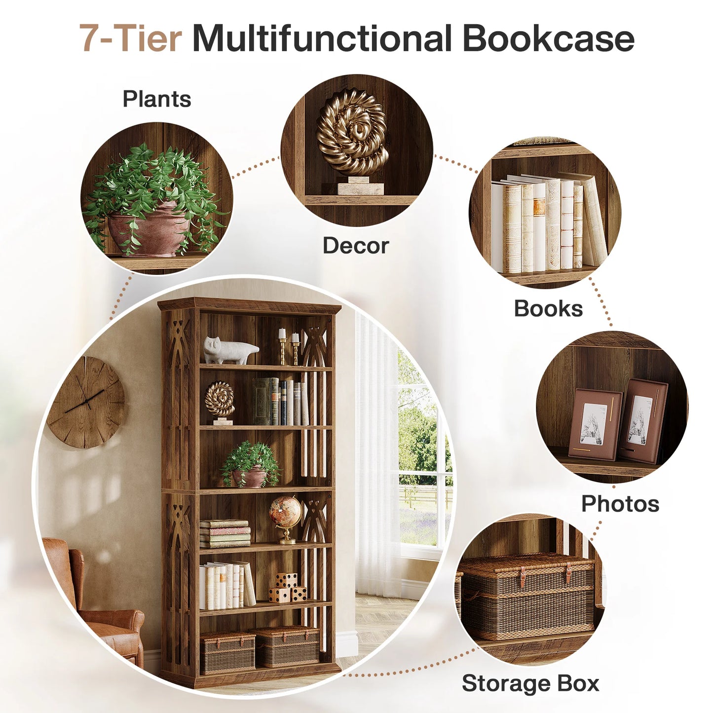 Tribesigns 6 Tier Bookshelf Freestanding Wood Bookcase