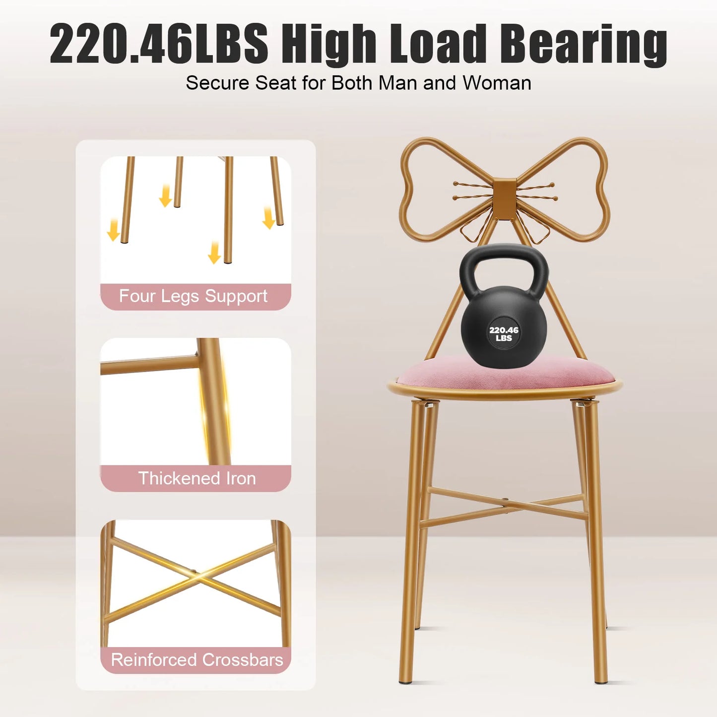 Bymaocar Butterfly Backrest Chair Iron Vanity Stool for Home