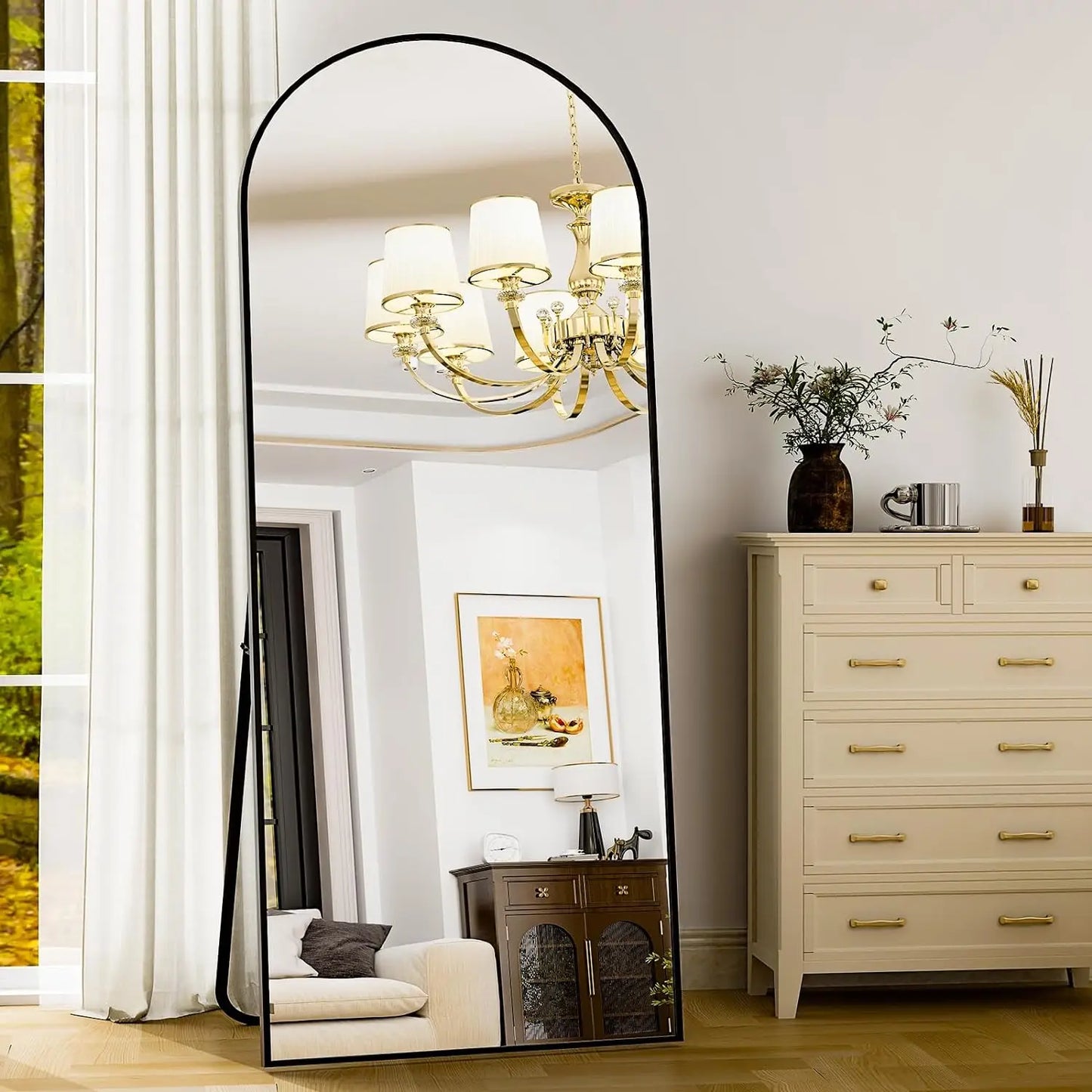 HARRITPURE Aluminum Frame Floor Mirror Modern Minimalist Living Room