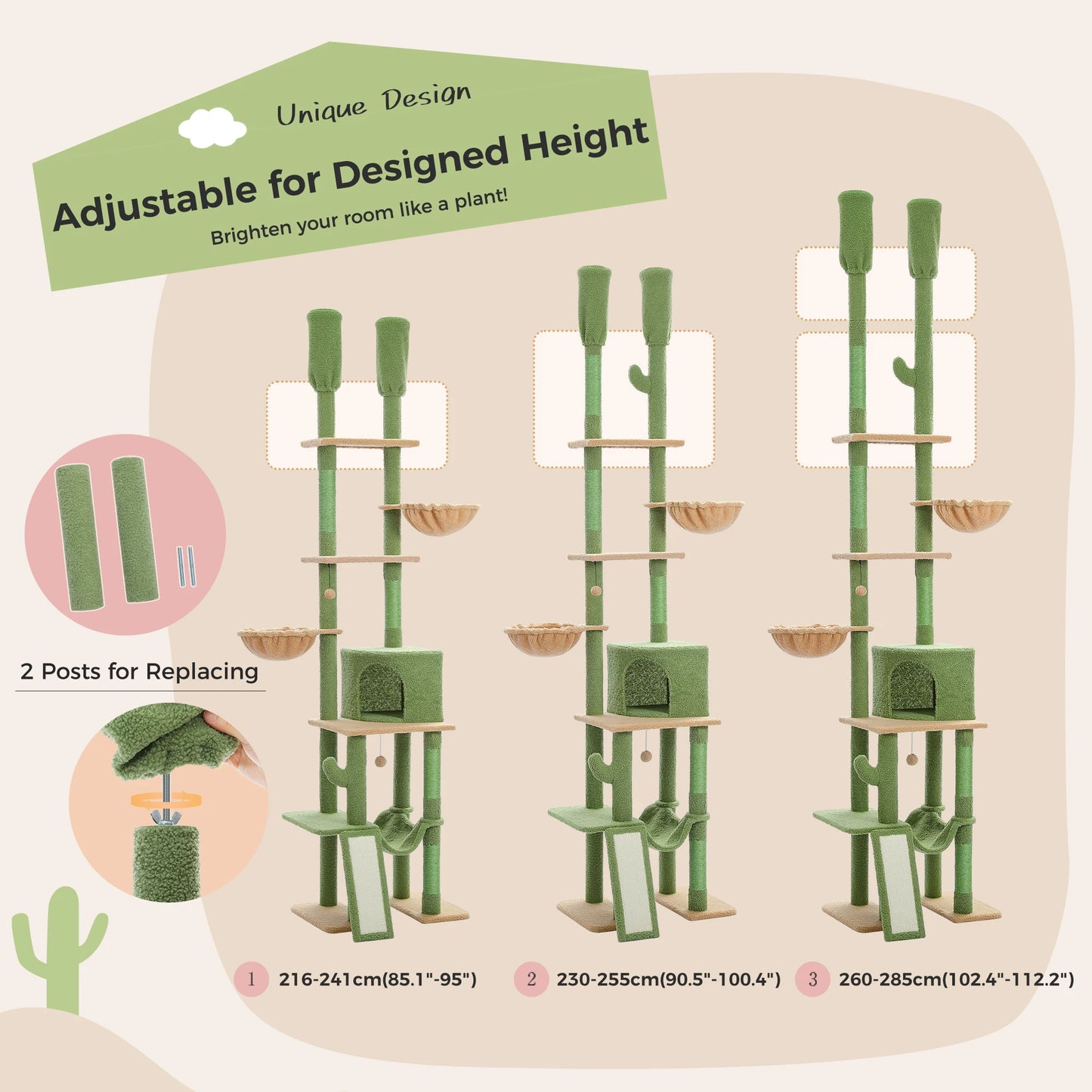 PAWZ Road Cactus Cat Tree Floor To Ceiling Tower Premium