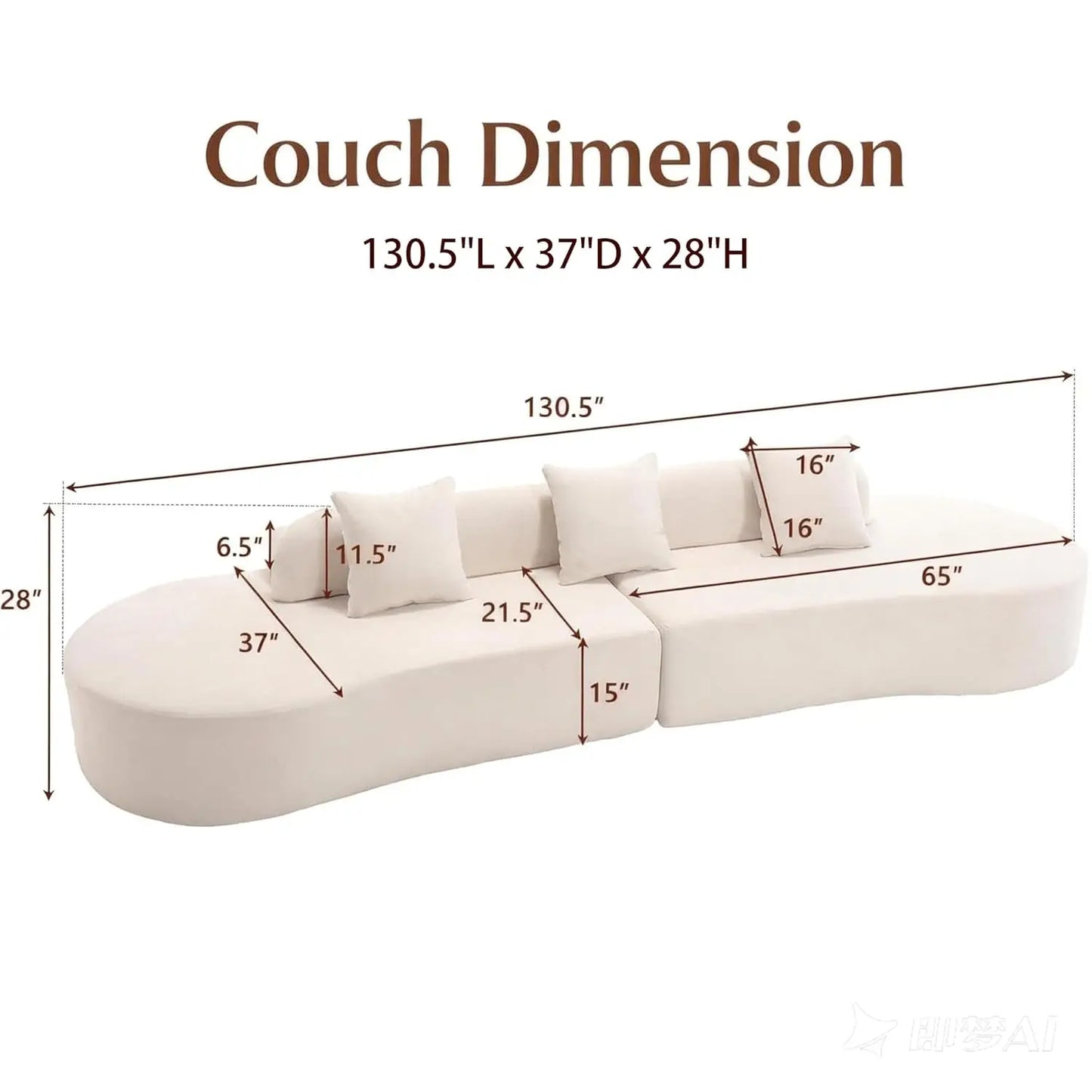 Boneless Sectional Sofa Modern Curved Cloud Couch Living Room