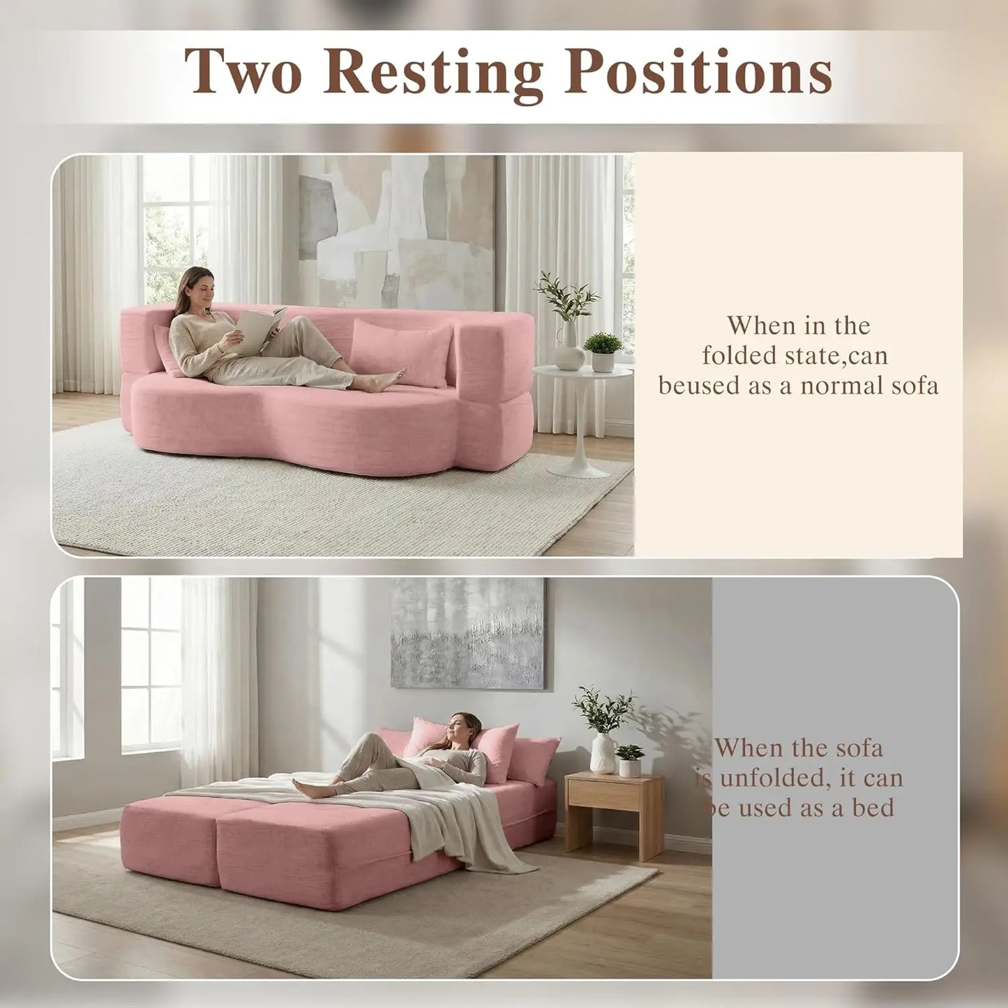 Convertible Sofa Bed 2-In-1 Teddy Fabric Loveseat
