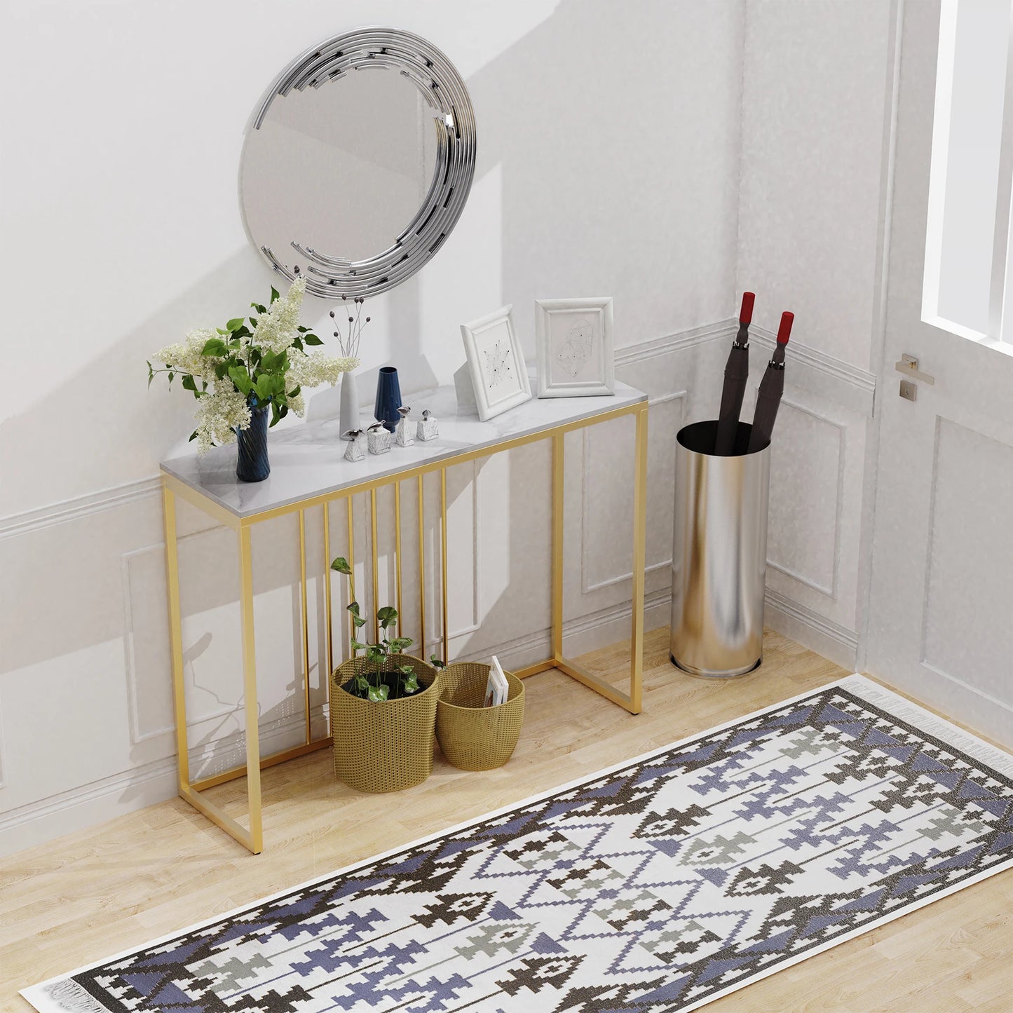 BINGOPAW Modern Marble Console Table With Gold Metal Frame