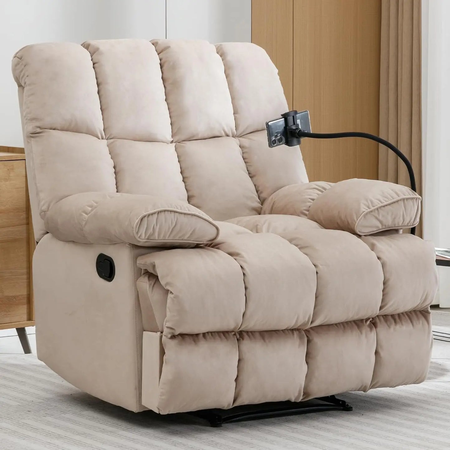 CHENGWEI Oversized Velvet Recliner Chair for Adults