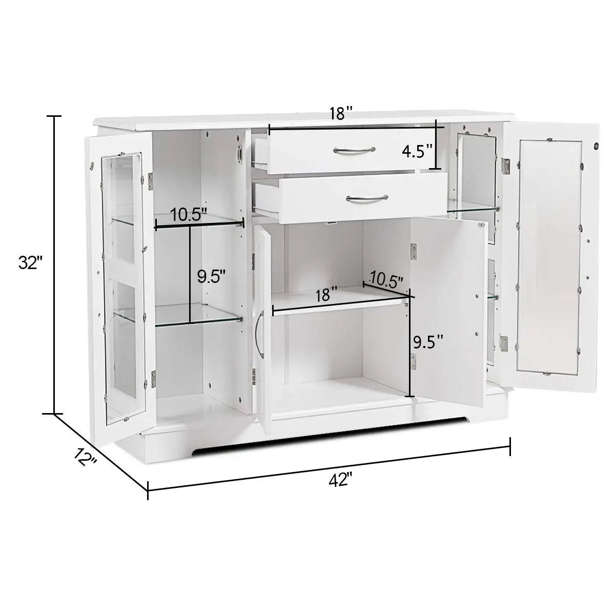 Storage Buffet Cabinet With Drawers And Three Glass Door Cabinets