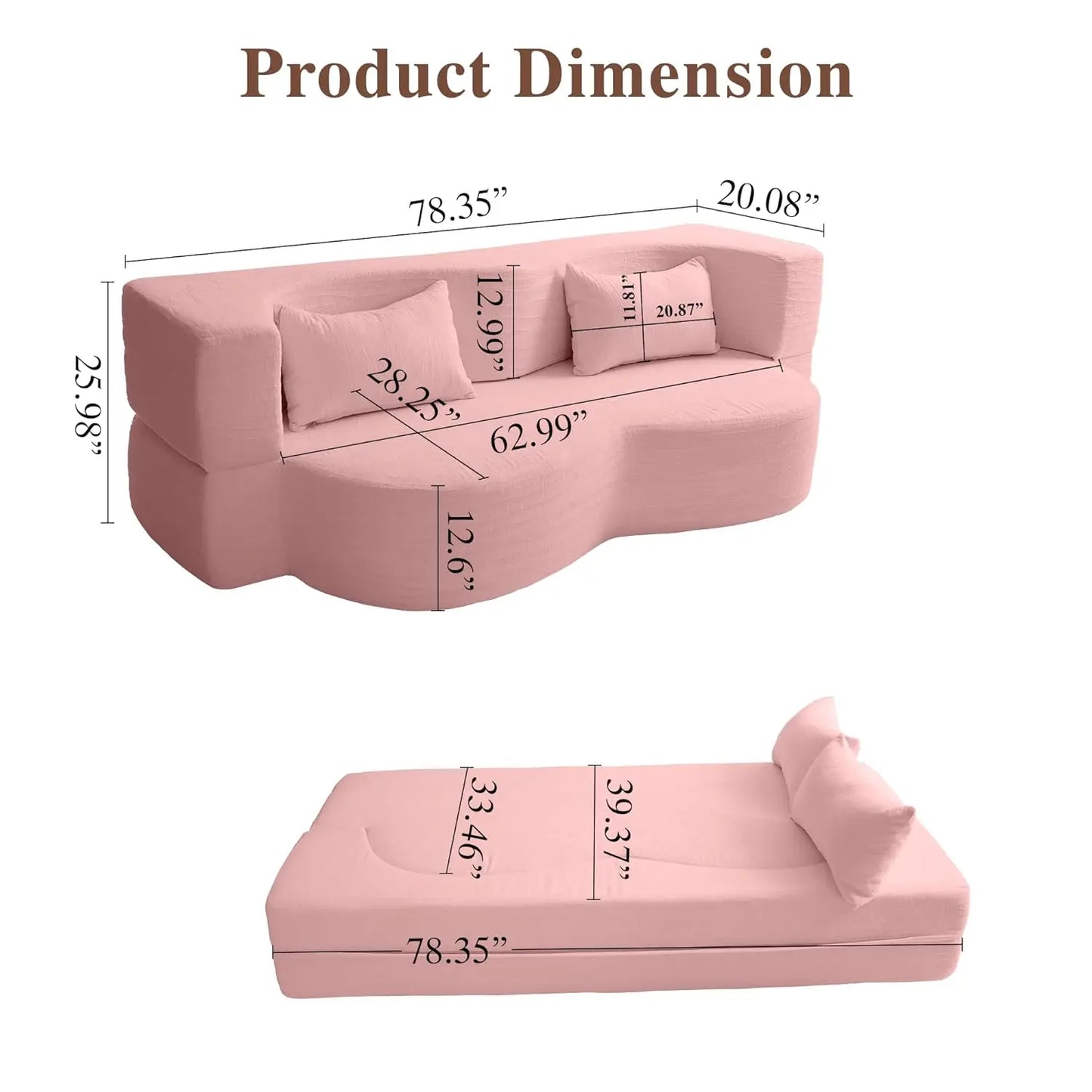 Convertible Sofa Bed 2-In-1 Teddy Fabric Loveseat