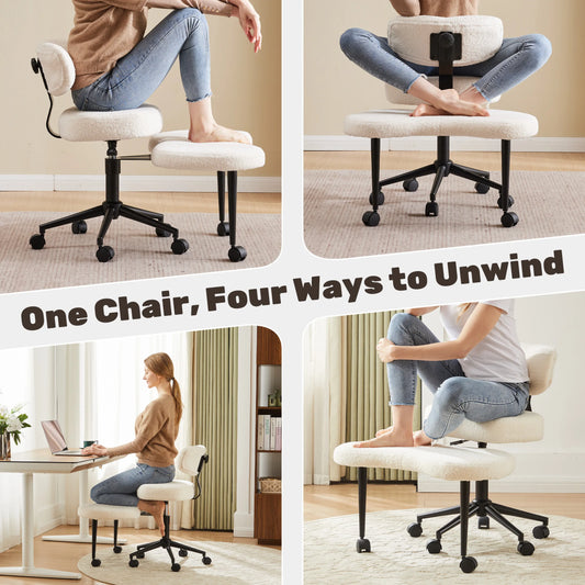 JHK Teddy Fleece Armless Ergonomic Office Chair with Lumbar Support Rolling Swivel Multiple Combination Methods Office Chair