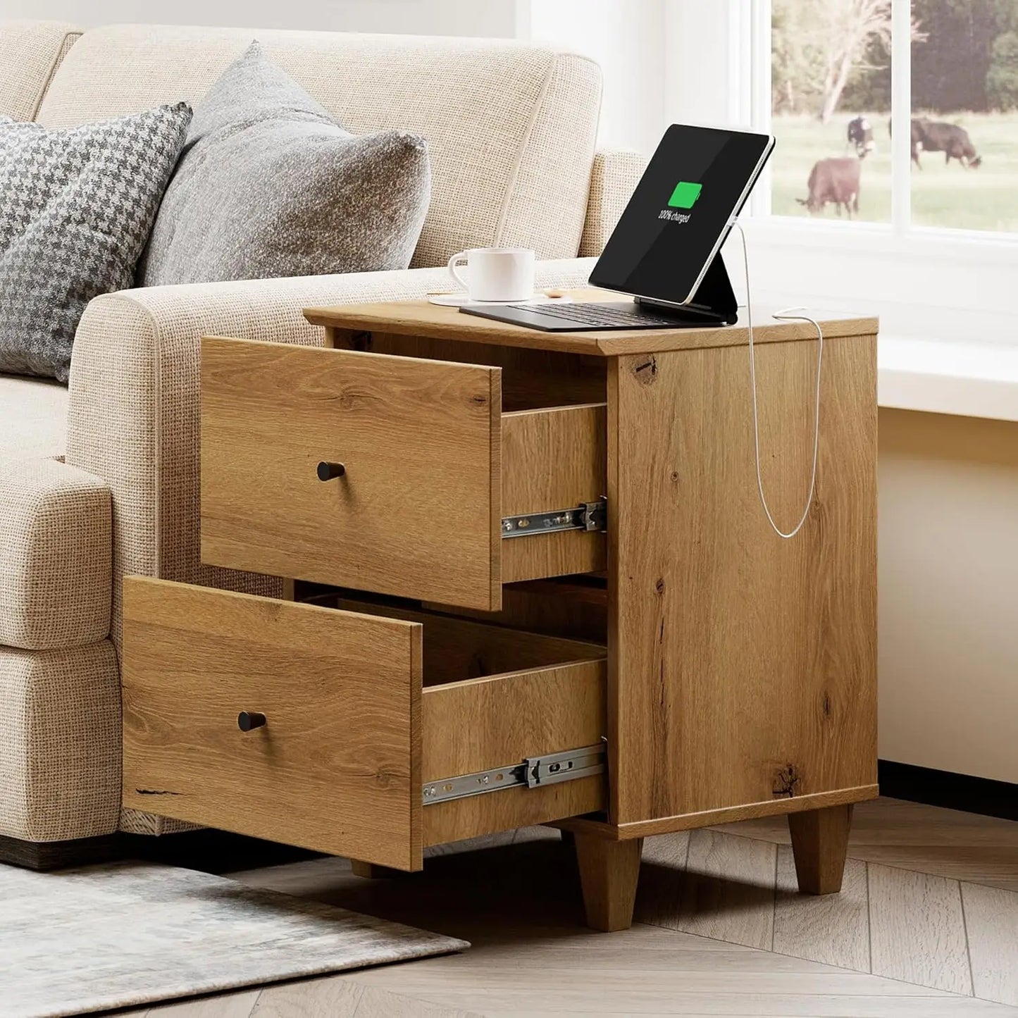NONED Nightstands With Charging Station And 2 Drawers
