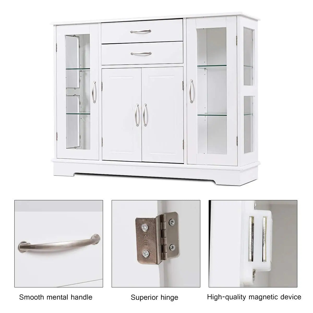 Storage Buffet Cabinet With Drawers And Three Glass Door Cabinets