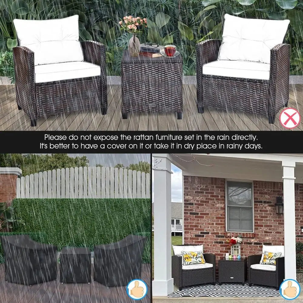 Three-Piece Outdoor Furniture Set With Washable Cushions And Glass Top