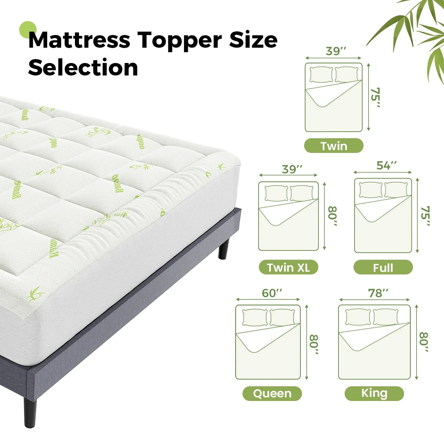 JHK Bamboo Fiber Mattress Topper With Deep Pockets Back Pain