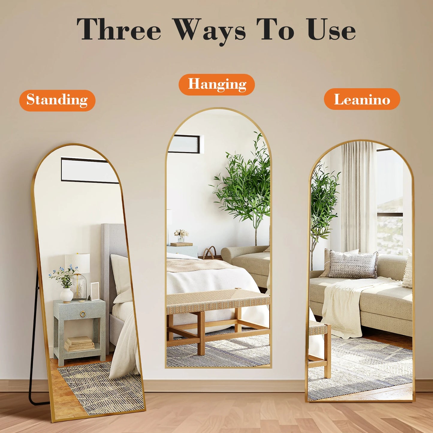 JHK Floor Mirror with Aluminum Alloy Frame 65"x24" Full Length Mirror with Stand Body Wall-Mounted Mirrors For Bedroom Bathroom