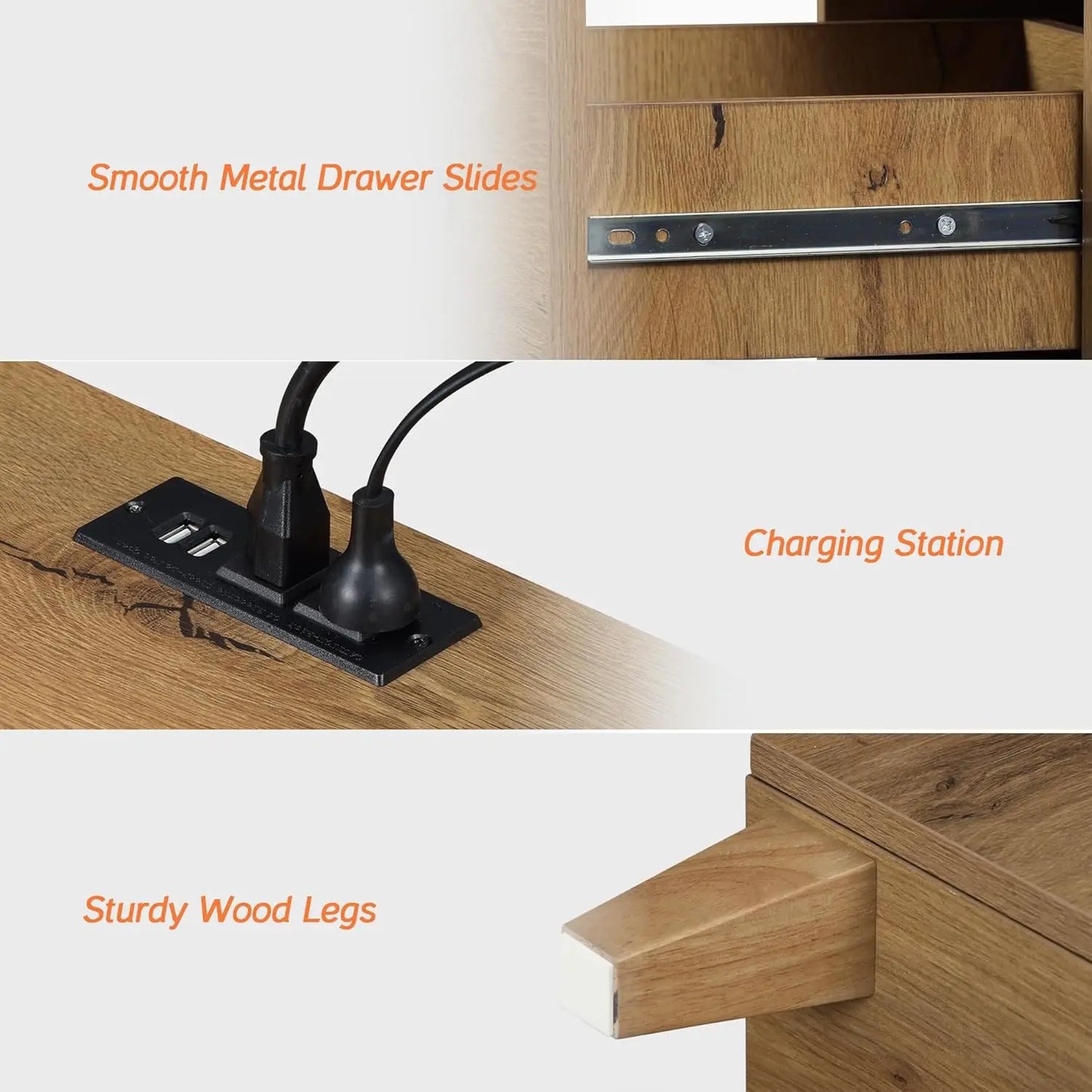 NONED Nightstands With Charging Station And 2 Drawers