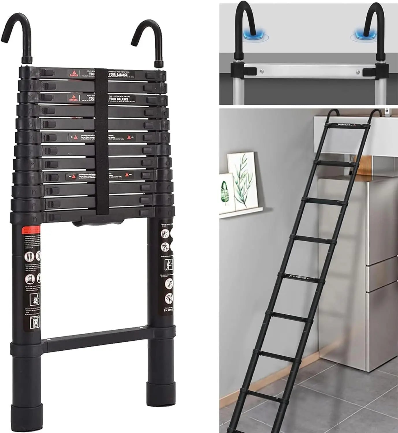 DayPlus Telescopic Ladder With Roof Hook Kit Aluminium