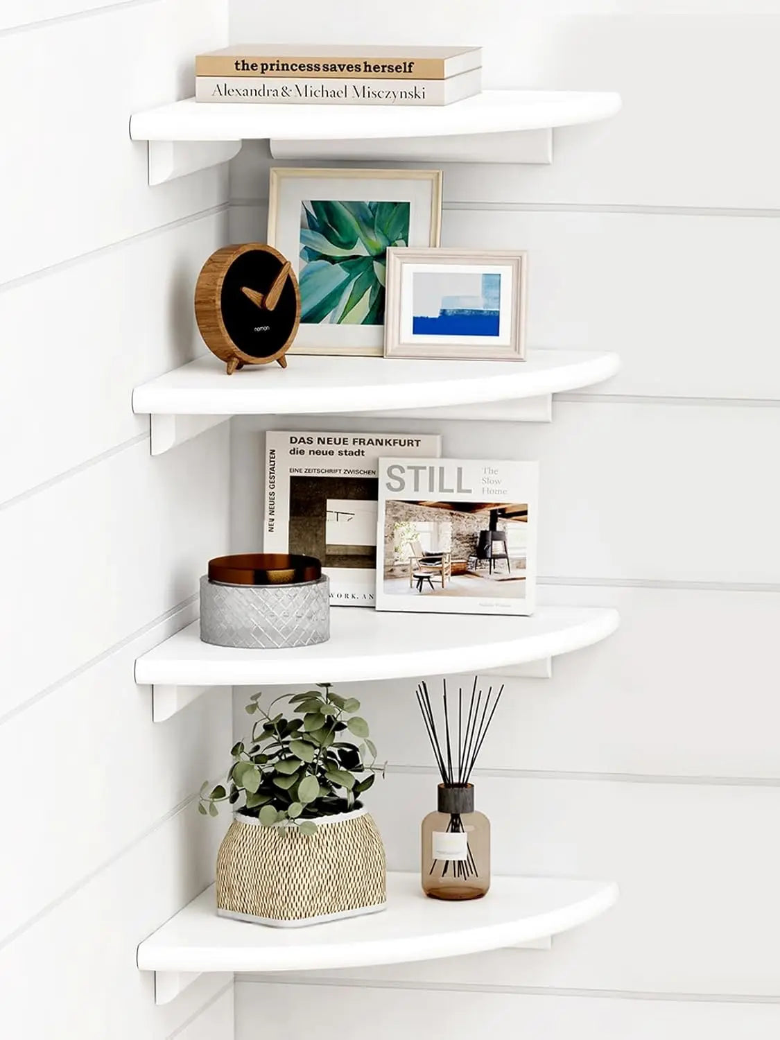 Rounded Floating Corner Shelves Set of Four Wall Mounted