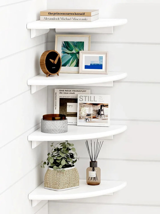 Rounded Floating Corner Shelves Set of Four Wall Mounted