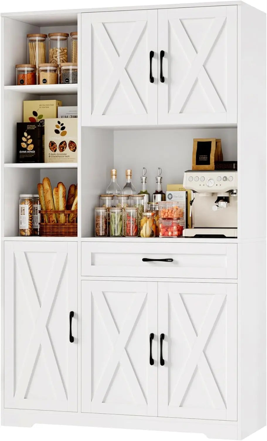 Farmhouse Pantry Cabinet With Barn Doors Microwave Stand Kitchen