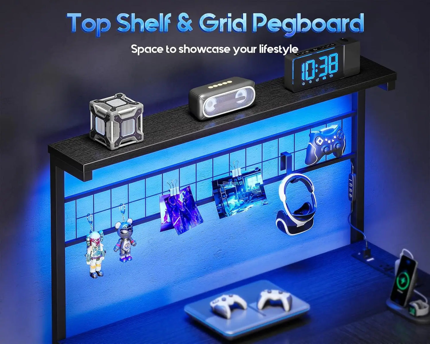 NONEDesk L Shaped Gaming Desk With Shelf Hutch 4 Drawers