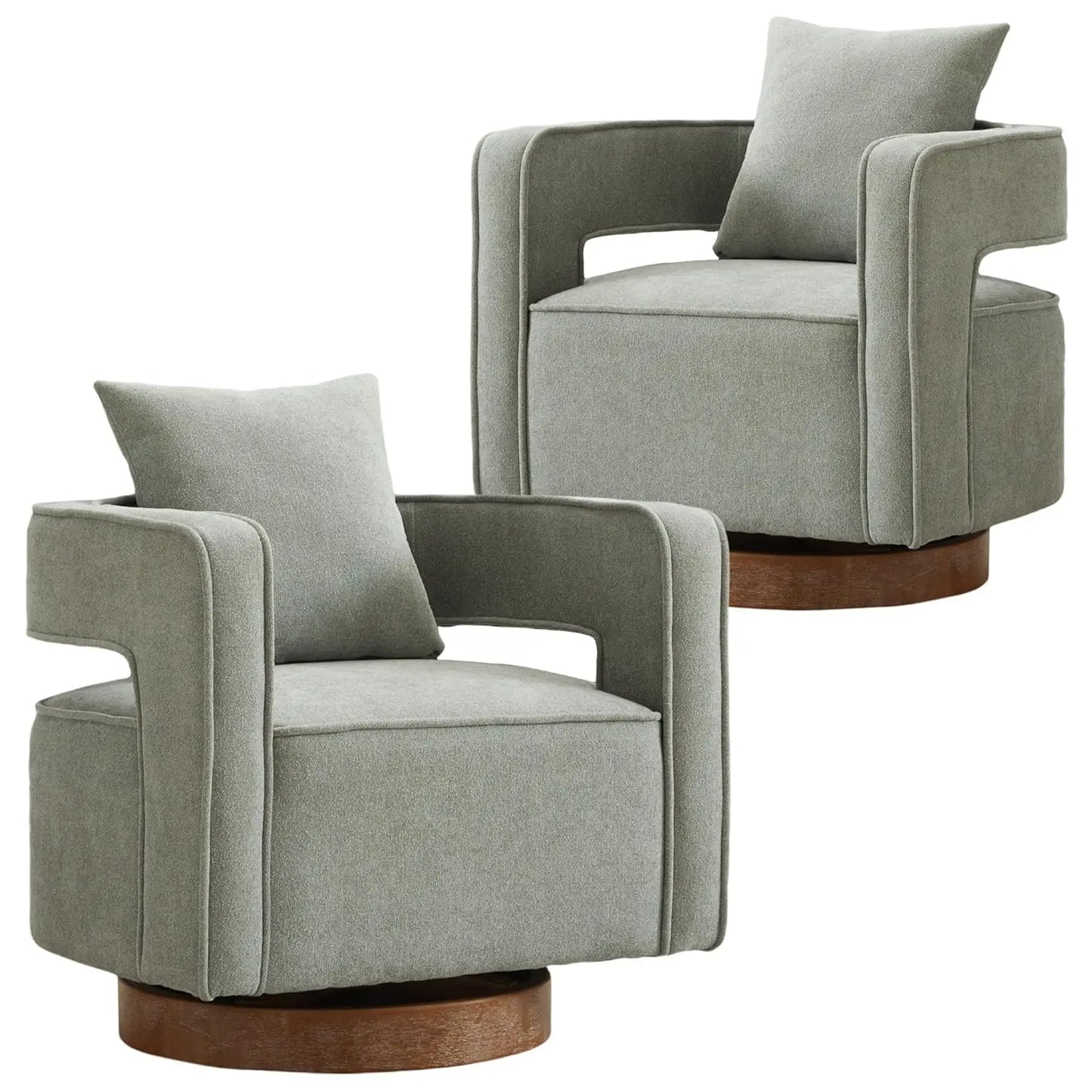 Upholstered Open Back Linen Barrel Chairs Set of 2 for Living Room