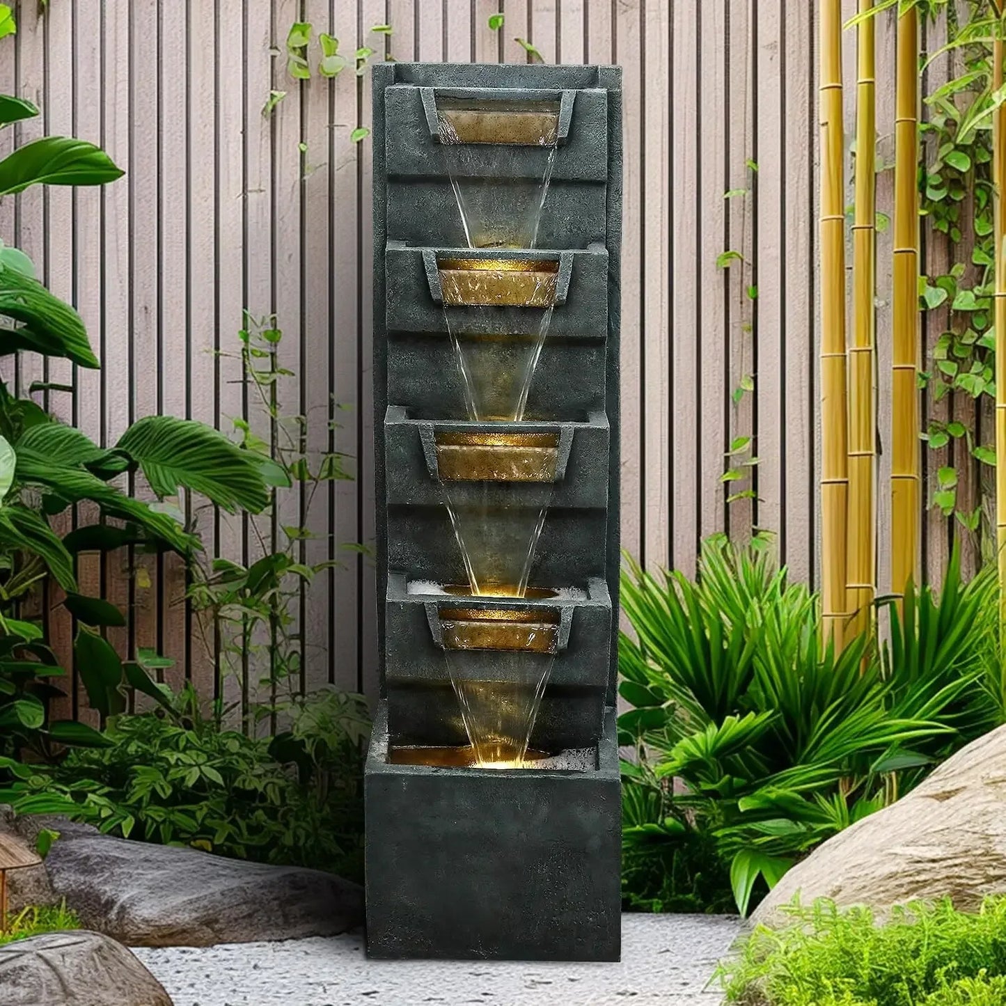 4-Tier Cascading Indoor Outdoor Fountain With LED Lights