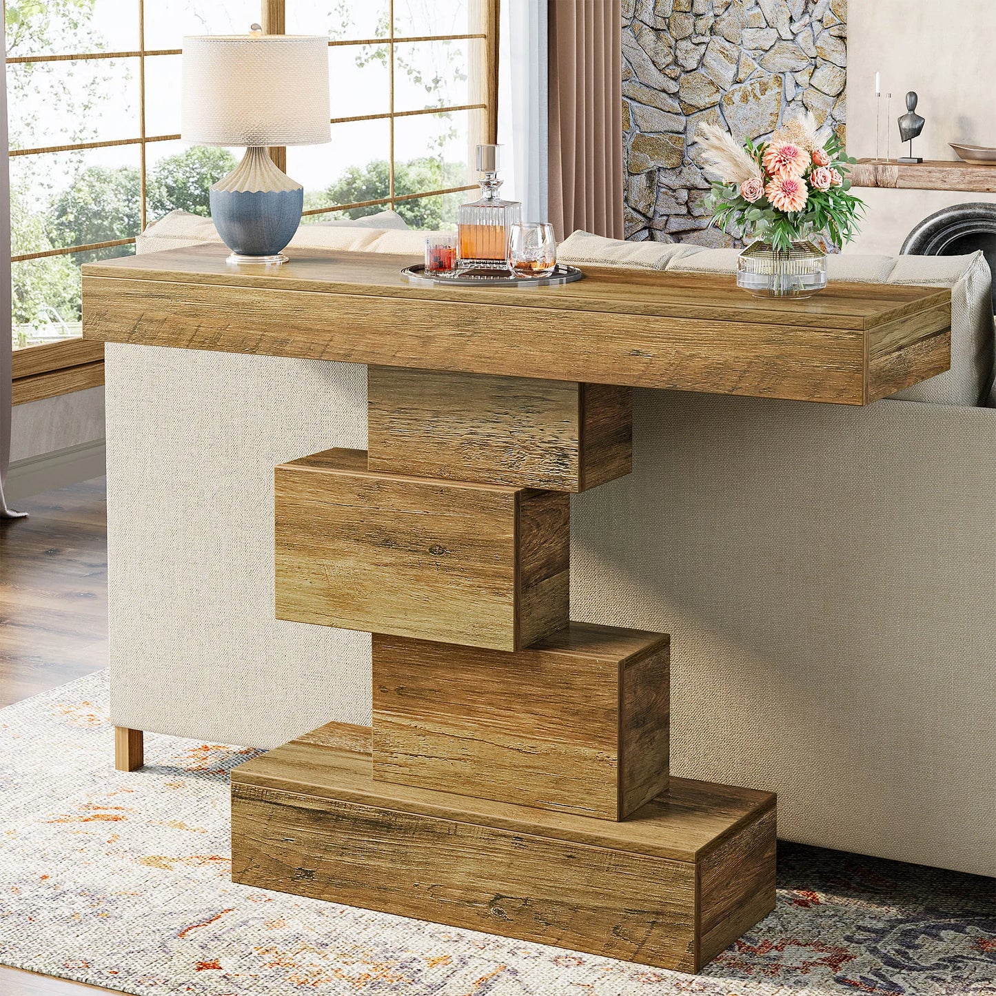 Tribesigns Farmhouse Console Table With Geometric Base Industrial