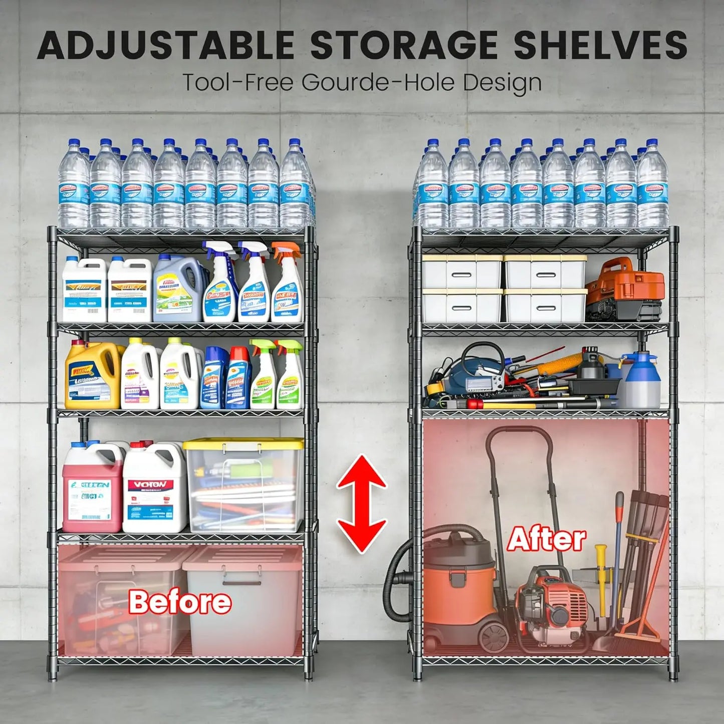 Five-Tier Heavy Duty Metal Shelving Unit 2000 Pounds Capacity
