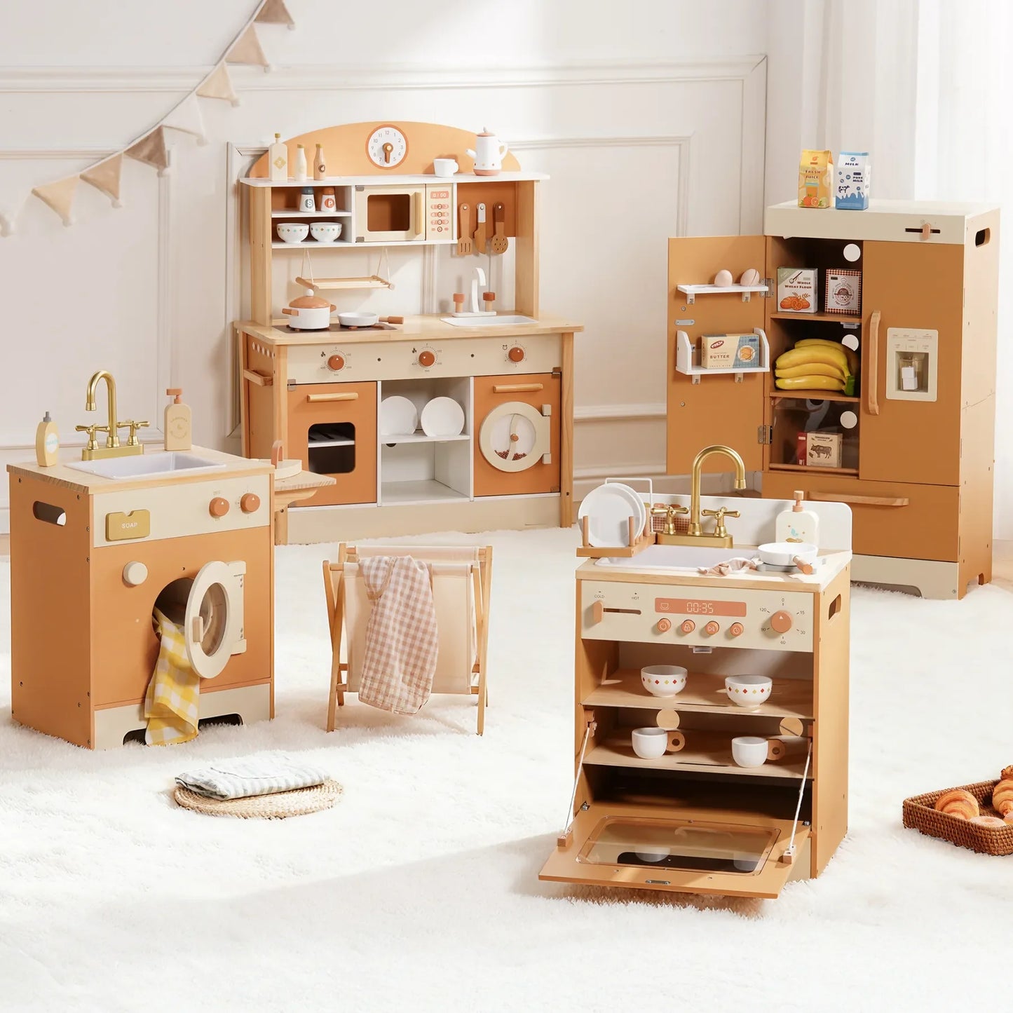 Robotime Wooden Kitchen Playset With Washing Machine And Dishwasher