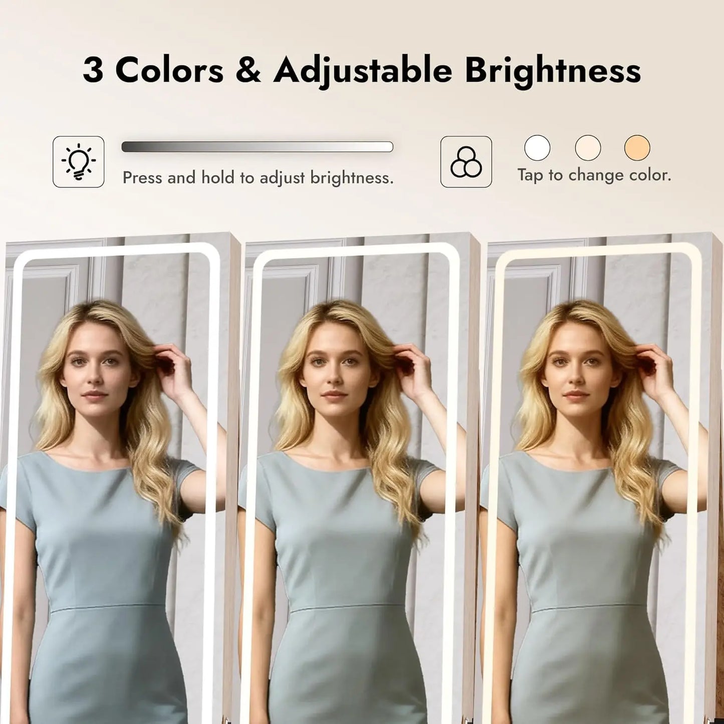 MOYU LED Mirror Jewelry Armoire Swivel Cabinet With Interior Lights