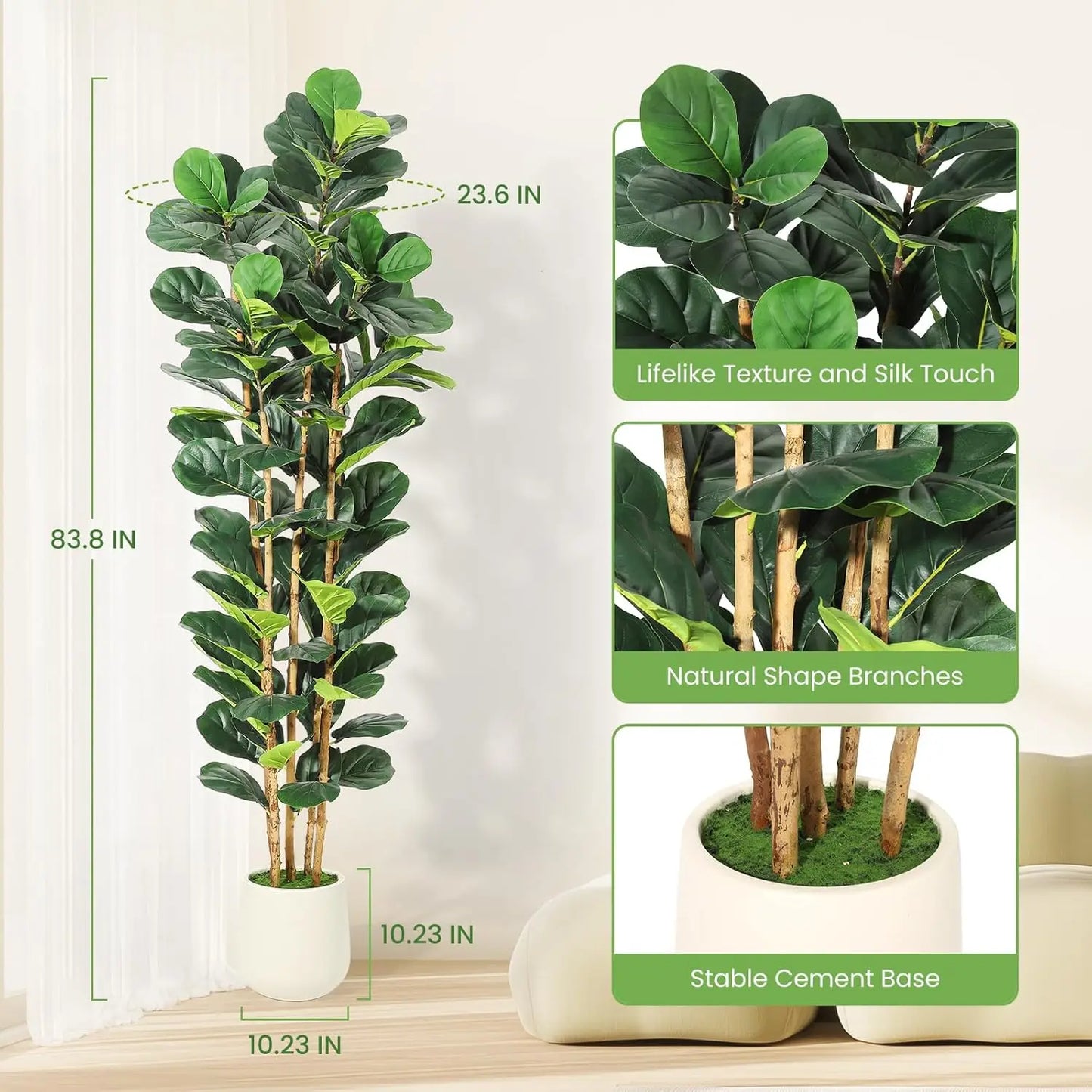 HiMISS Fiddle Leaf Fig Tree With Pot Artificial Plant