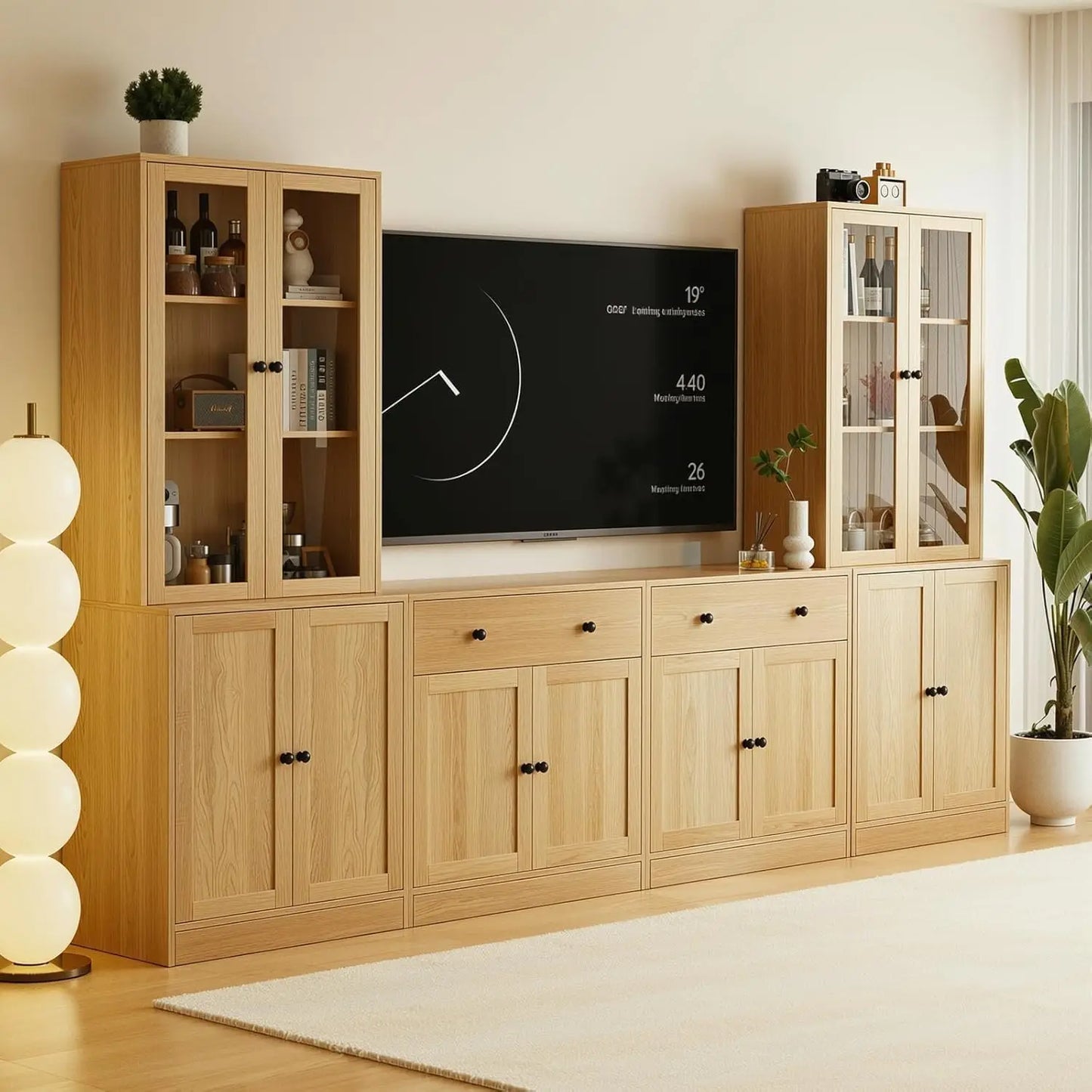 HUANZHUANG TV Console Storage With Glass And Wood Doors