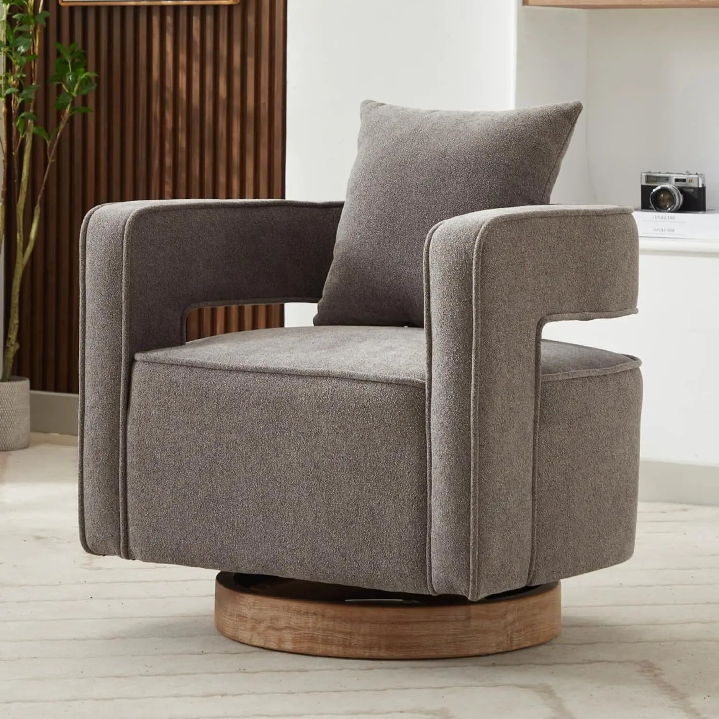 Upholstered Open Back Linen Barrel Chairs Set of 2 for Living Room