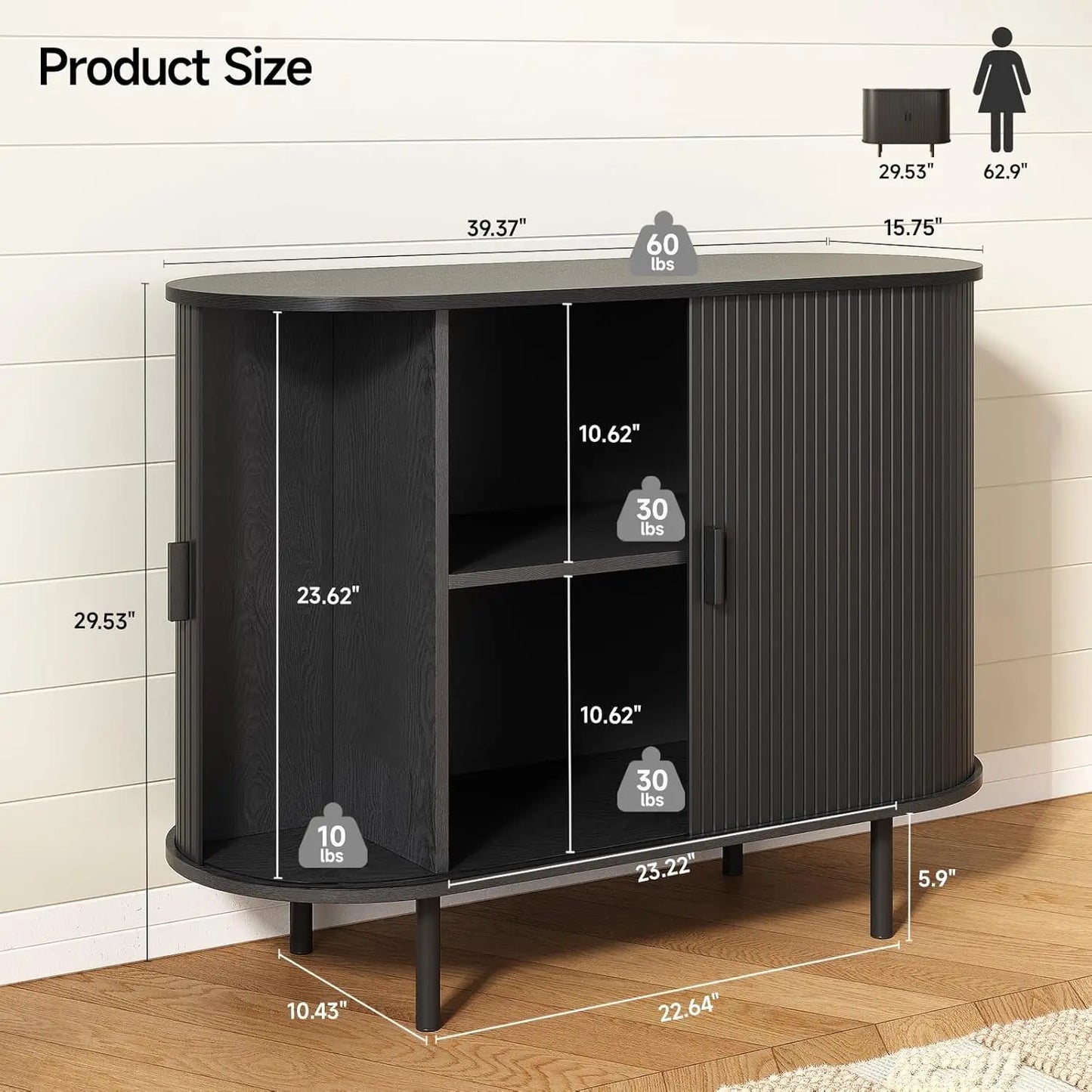 ONBRILL Sideboard Buffet Cabinet With Sliding Door And Adjustable Shelves