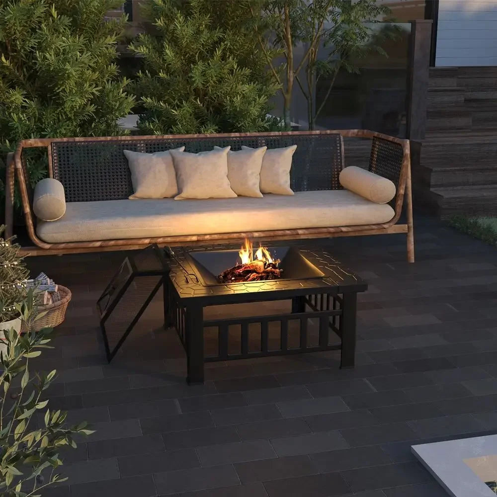 Square Metal Outdoor Fire Pit With Cover And Grate