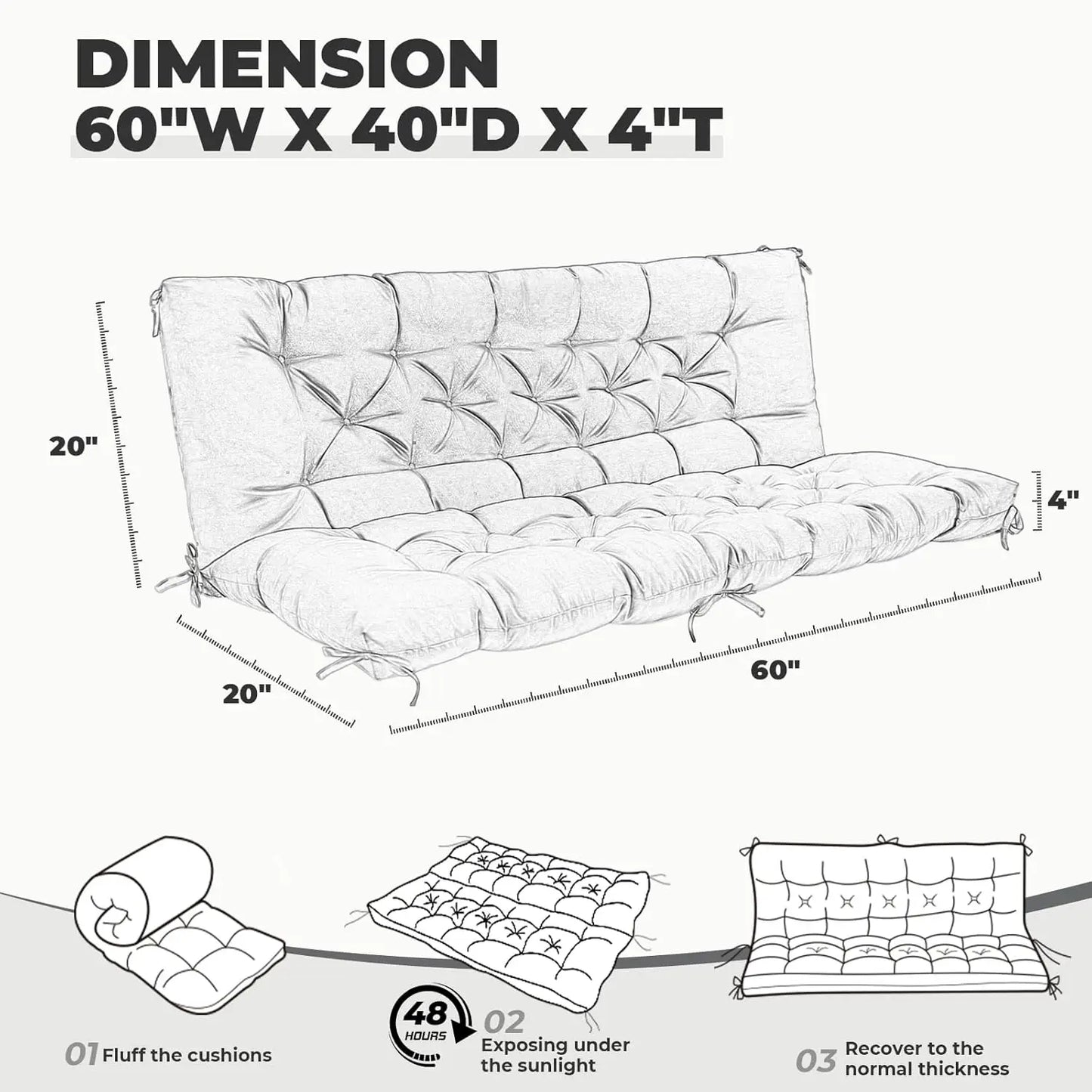 Waterproof Outdoor Swing Cushion With Backrest For Patio Furniture