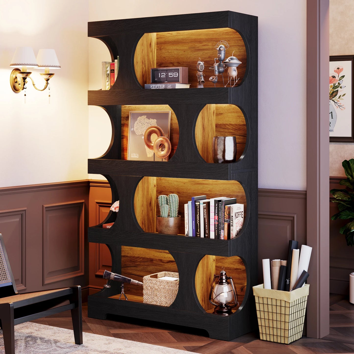 Tribesigns 4-Tier S-Shaped Bookcase Wood Shelving Unit