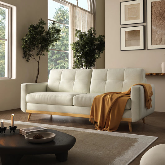 QWCCN Mid Century Modern Loveseat Sofa With Wooden Legs