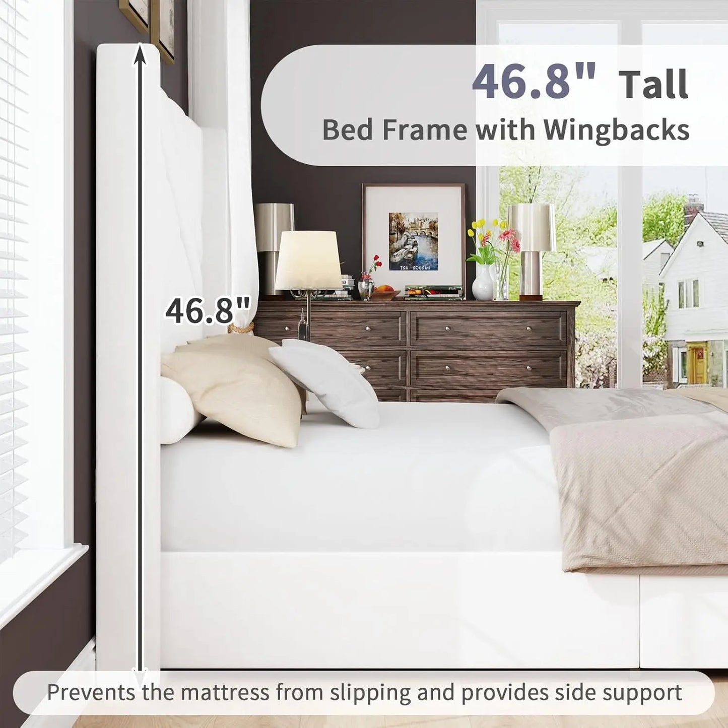 Velvet Upholstered Platform Bed With Geometric Tufted Headboard Wingback