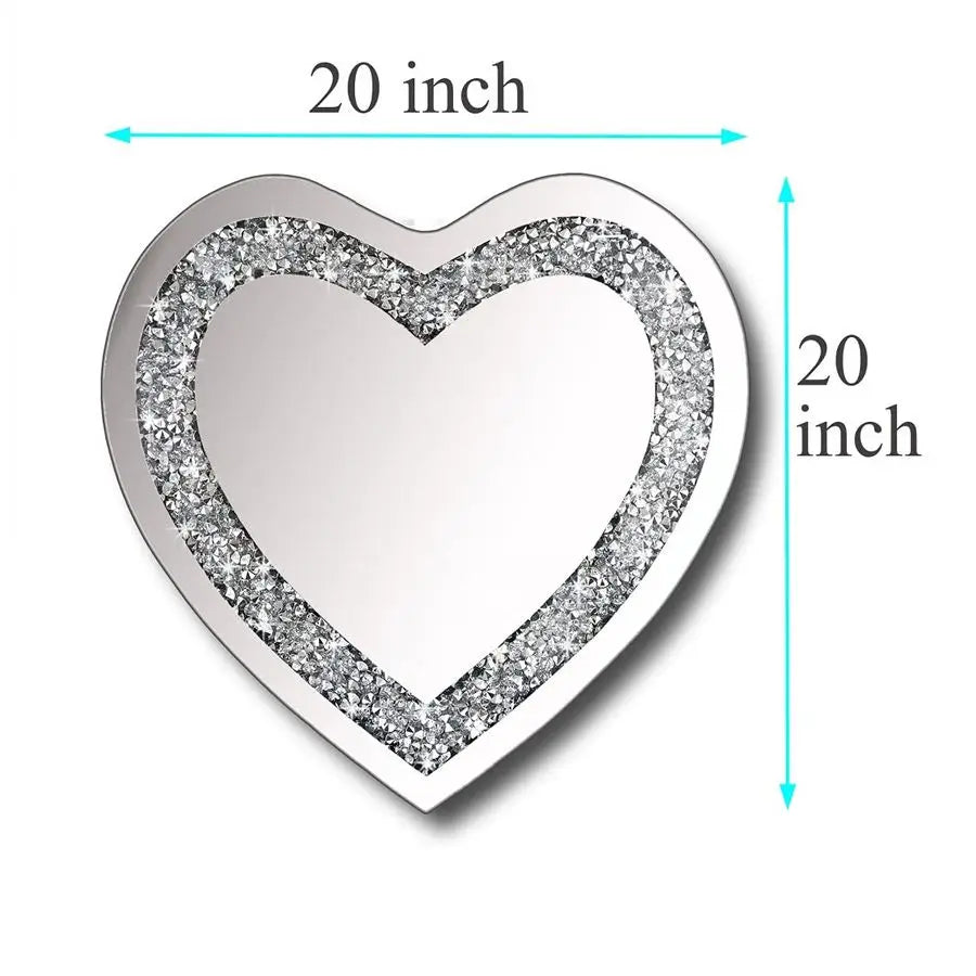 Heart Shaped Frameless Crystal Mirror Wall Decor Sparkling Diamonds