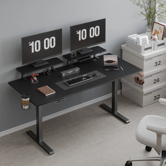 ONBRILL Standing Desk Electric Height Adjustable With Monitor Shelves