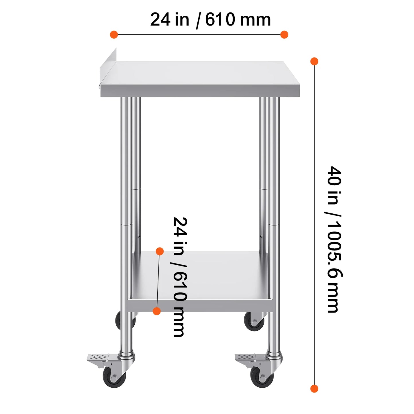SucceBuy Stainless Steel Work Table With Casters For Commercial Kitchens