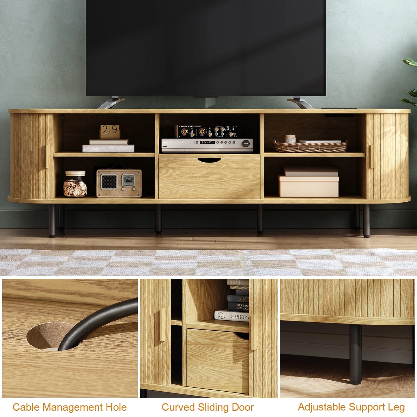 ONBRILL TV Stand With Power Outlet Entertainment Center With Storage
