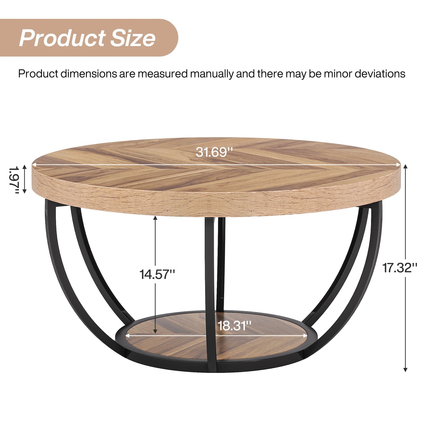 Tribesigns Industrial 2-Tier Coffee Table With Storage Shelves Wooden