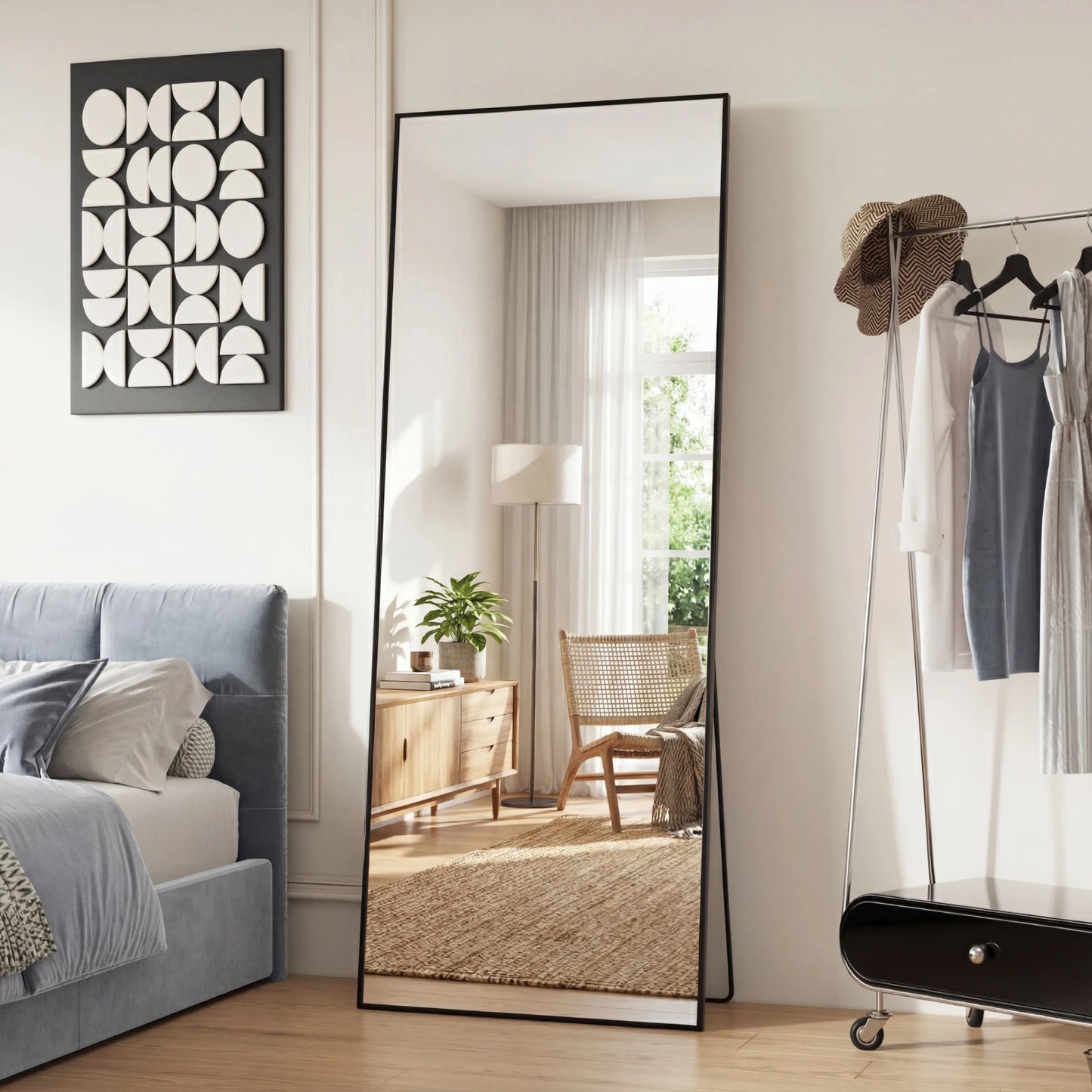 JHK Floor Mirror with Aluminum Alloy Frame 65"x24" Full Length Mirror with Stand Body Wall-Mounted Mirrors For Bedroom Bathroom