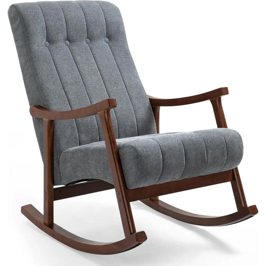 RBXC Upholstered Rocking Chair With Fabric Seat And Solid Wood Frame