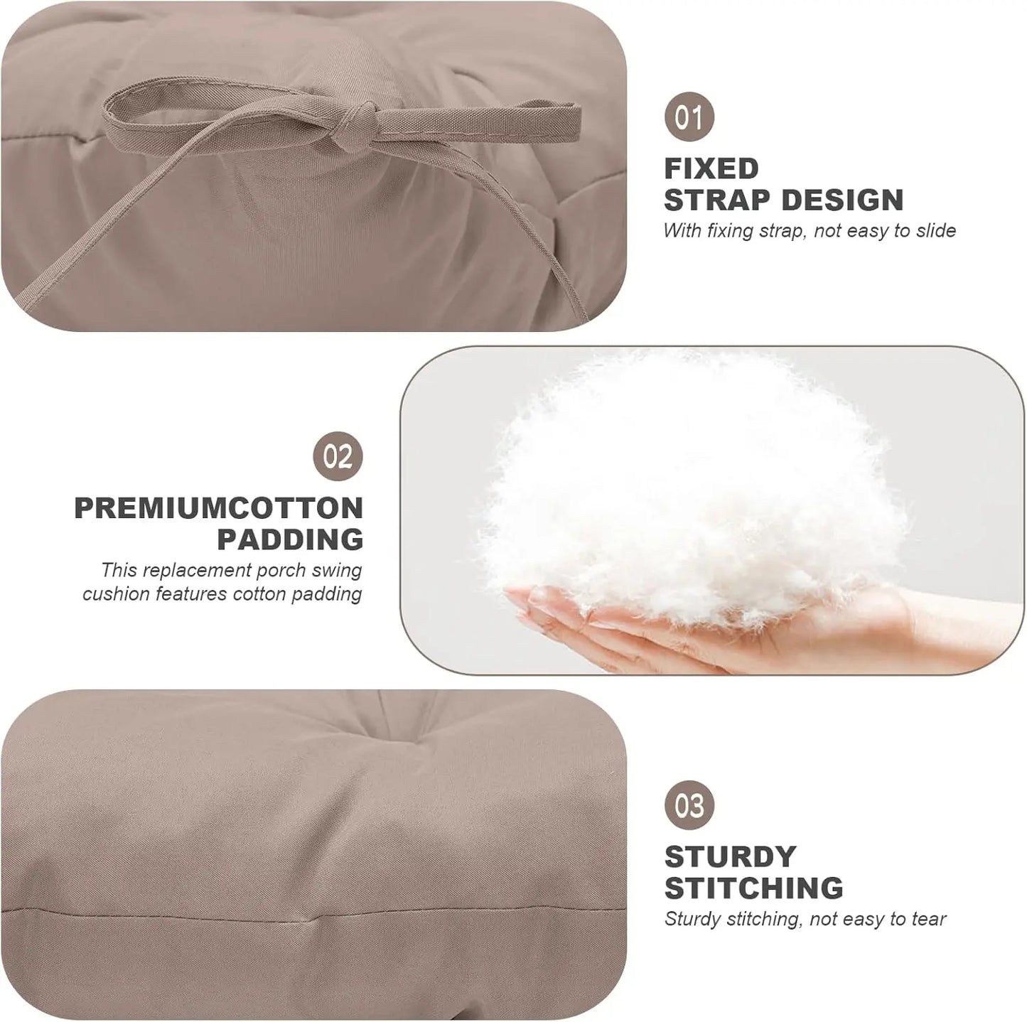 Waterproof Outdoor Swing Cushions With Backrest And Ties For Three