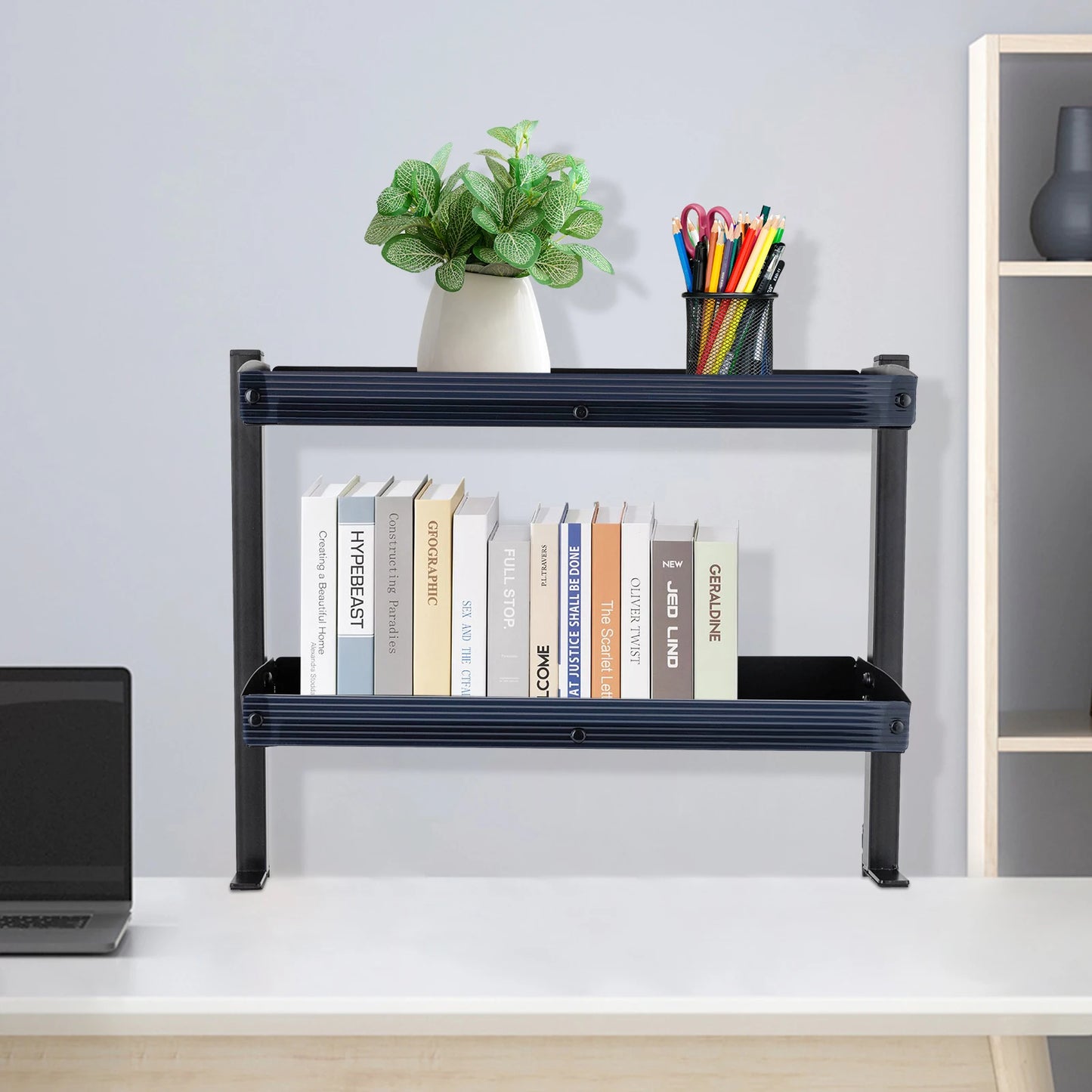 Clamp-On Desk Shelf 2-Tier Above Or Under Table Corner Organizer